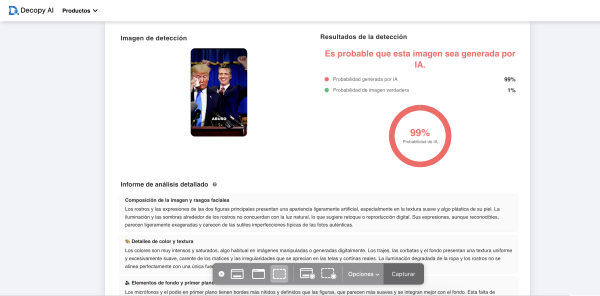 Fuente: Captura de pantalla de la herramienta de detección de IA. 